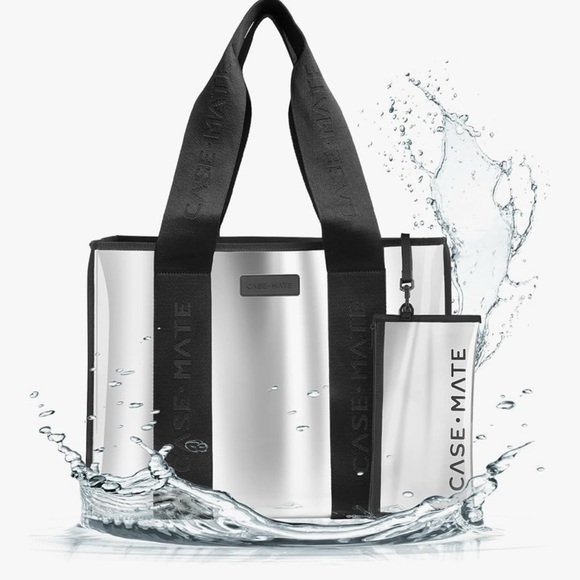 case-mate Handbags - Case-Mate Jelly Tote Silver Chrome Beach Bag Pouch Accessory Large New with Tags
